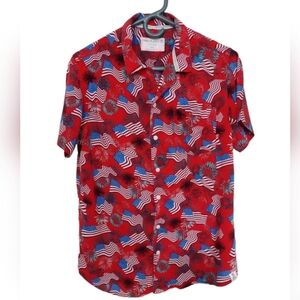 Free Planet Patriotic American Flag Button Down Shirt Mens Small